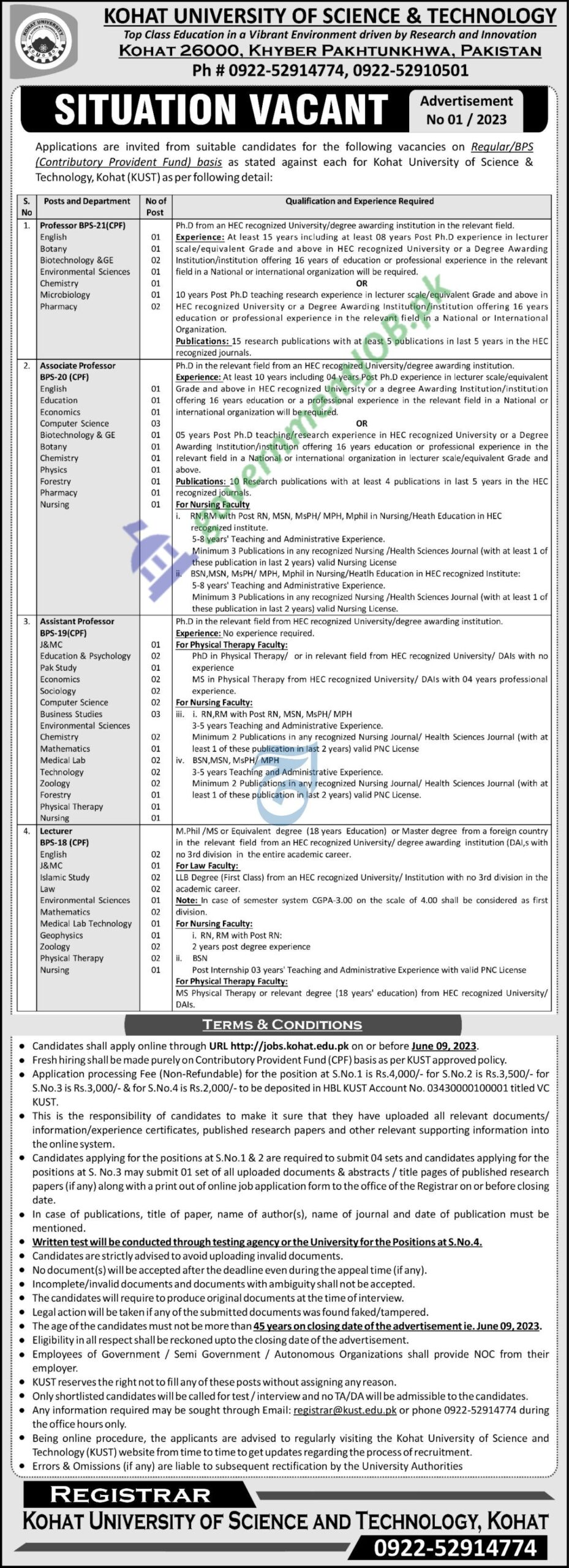 Kohat University of Science And Technology Jobs 2023