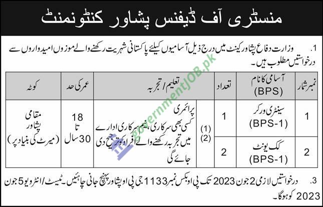 Ministry Of Defence Peshawar Cantt Jobs 2023 - 1133 GPO