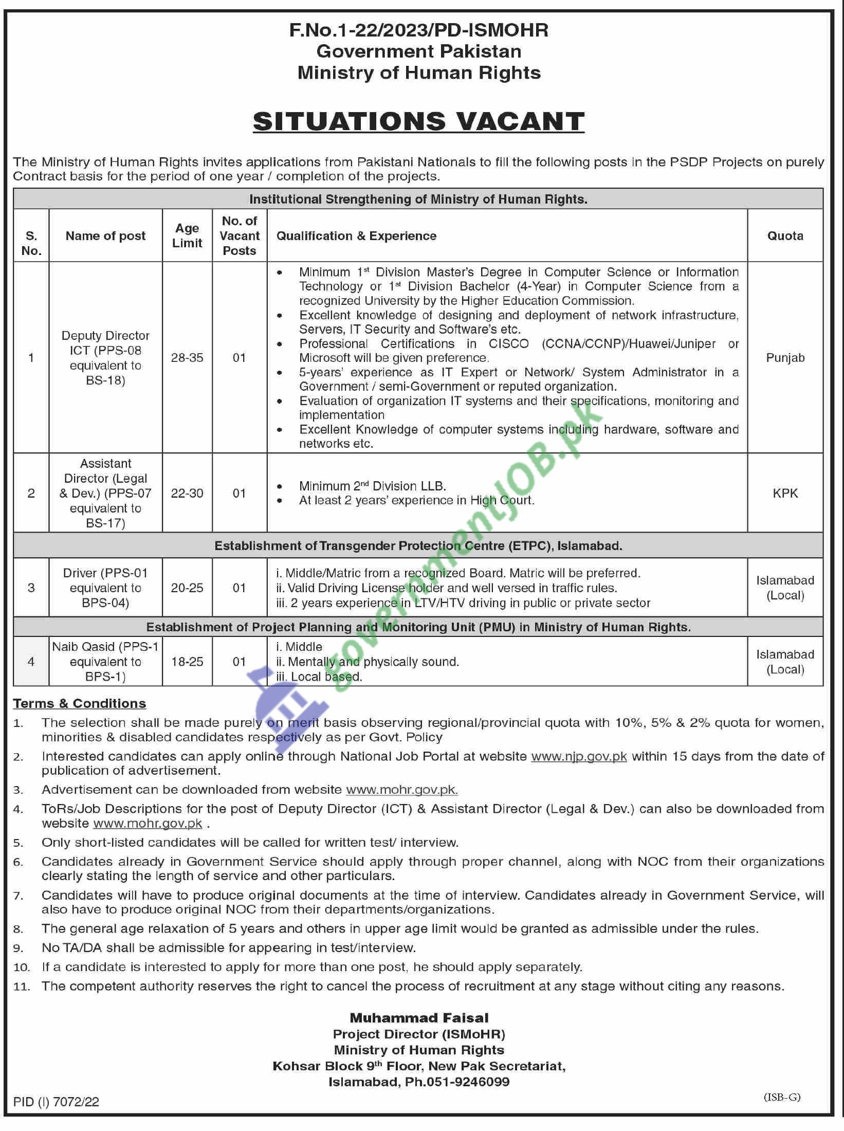 Ministry of Human Rights Jobs ad 2023