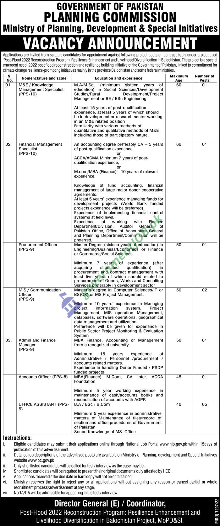 Ministry of Planning Development & Special Initiative Jobs 2023