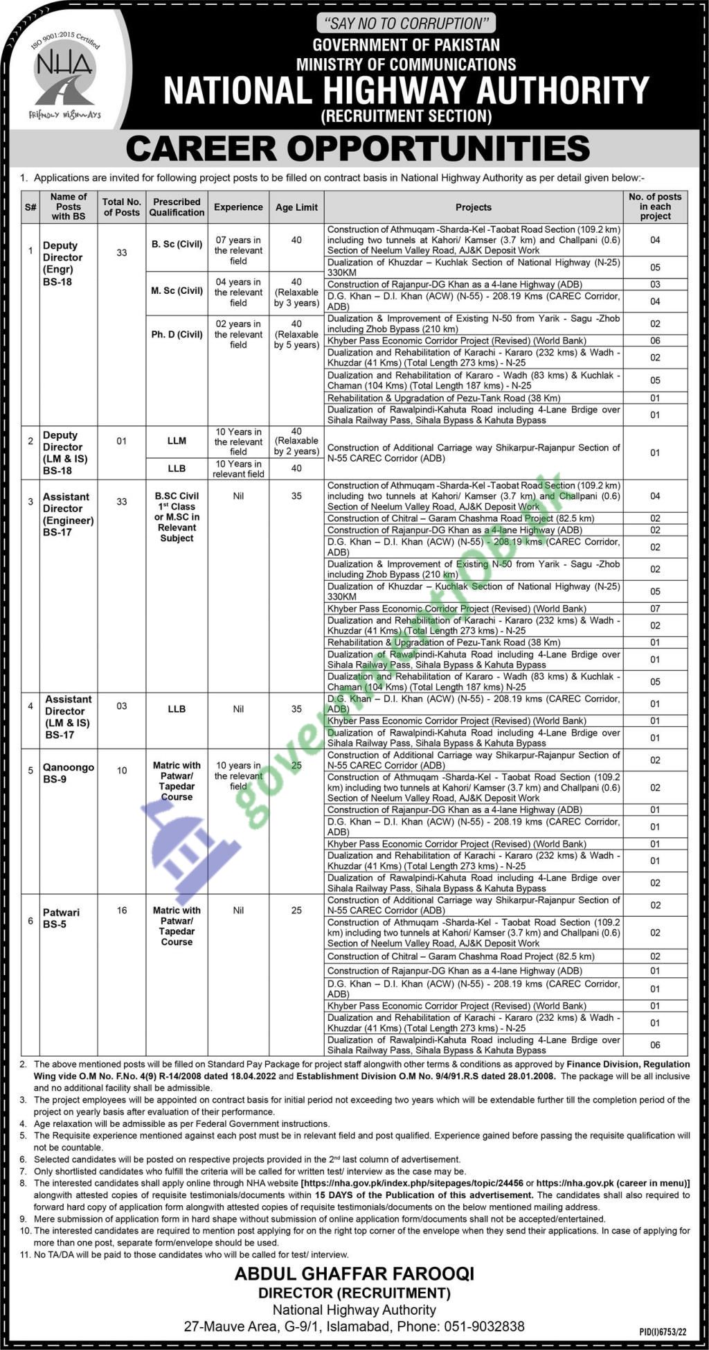 National Highway Authority Jobs ad 2023