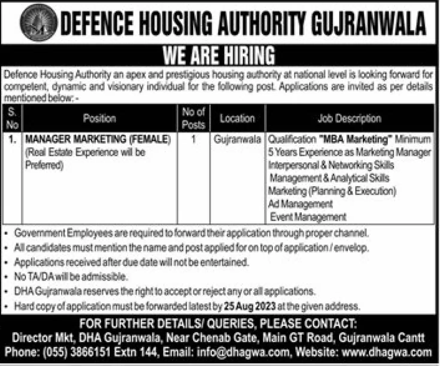 DHA Gujranwala Jobs Ad 2023 2