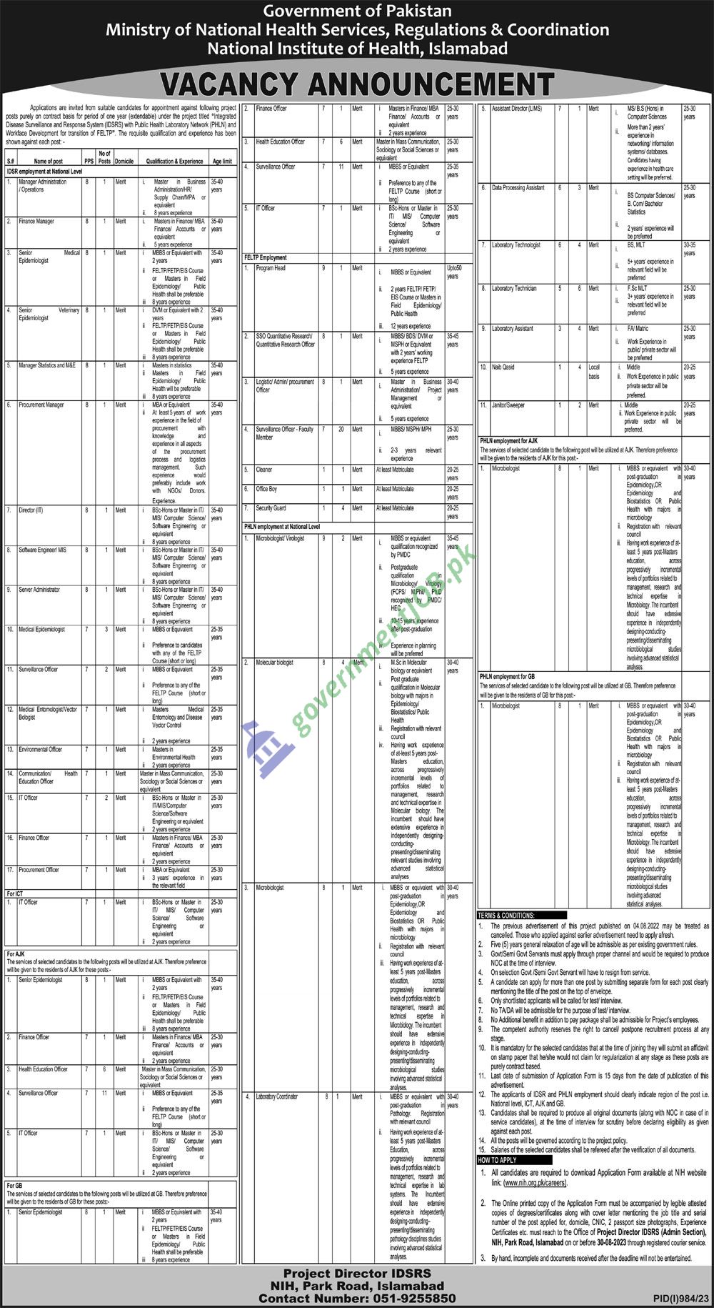 Ministry of National Health Services Jobs 2023