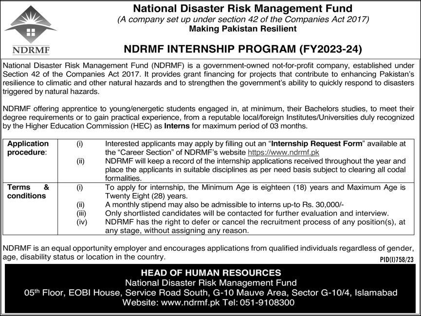 National Disaster Risk Management Fund (NDRMF) Internship Program 2023