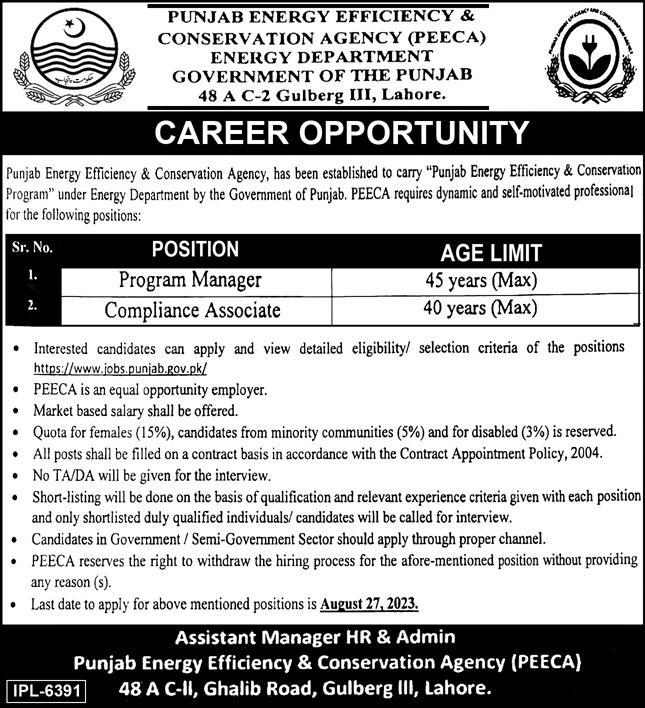 PEECA Jobs 2023 - Energy Department Govt of Punjab Jobs 2023