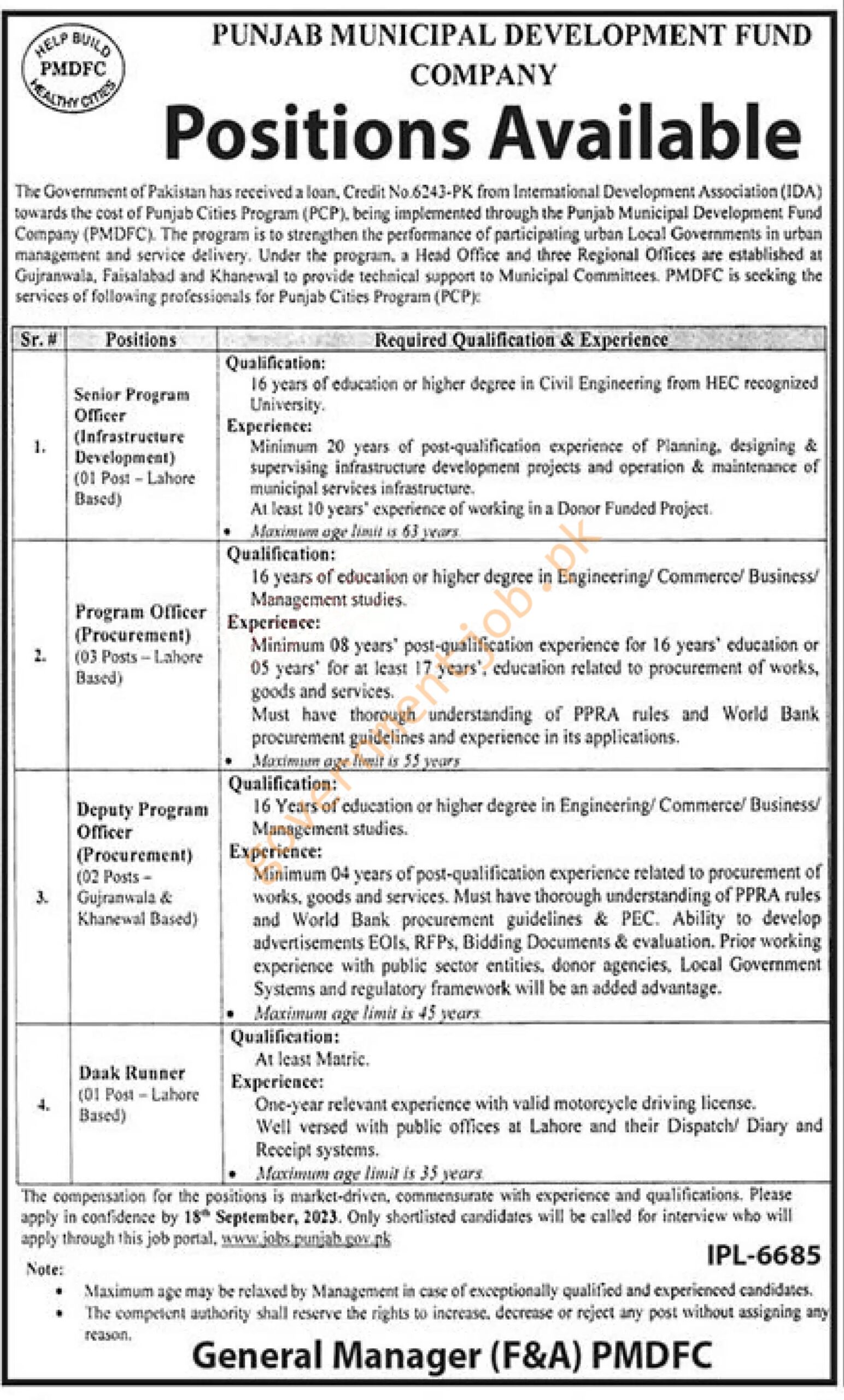 PMDFC (Punjab Municipal Development Fund Company) Jobs 2023
