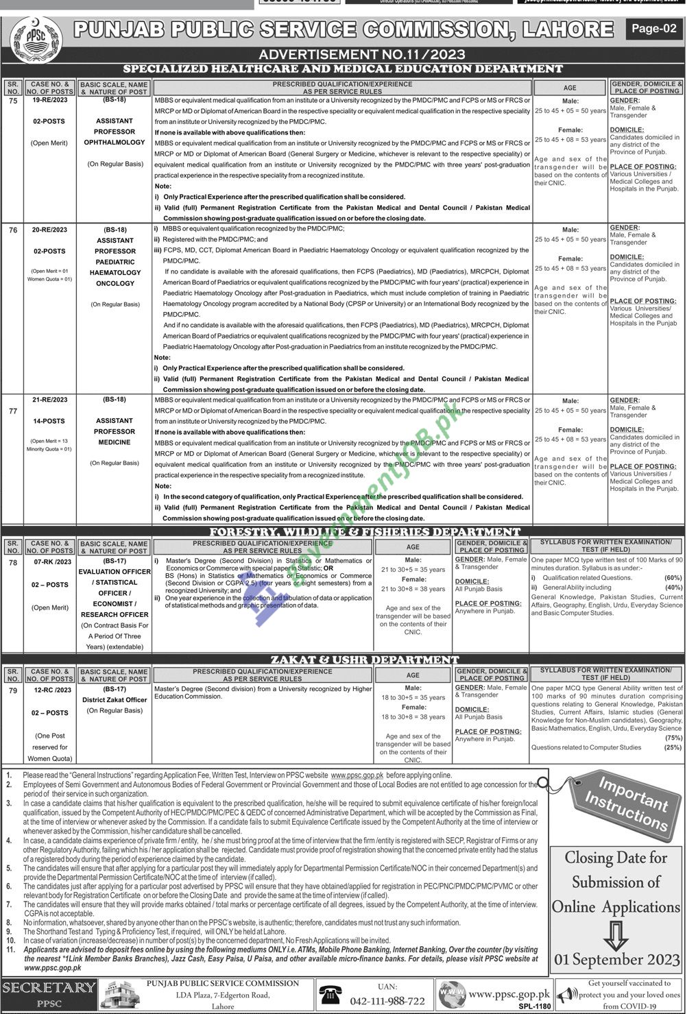 PPSC jobs AD no. 11 Page 2