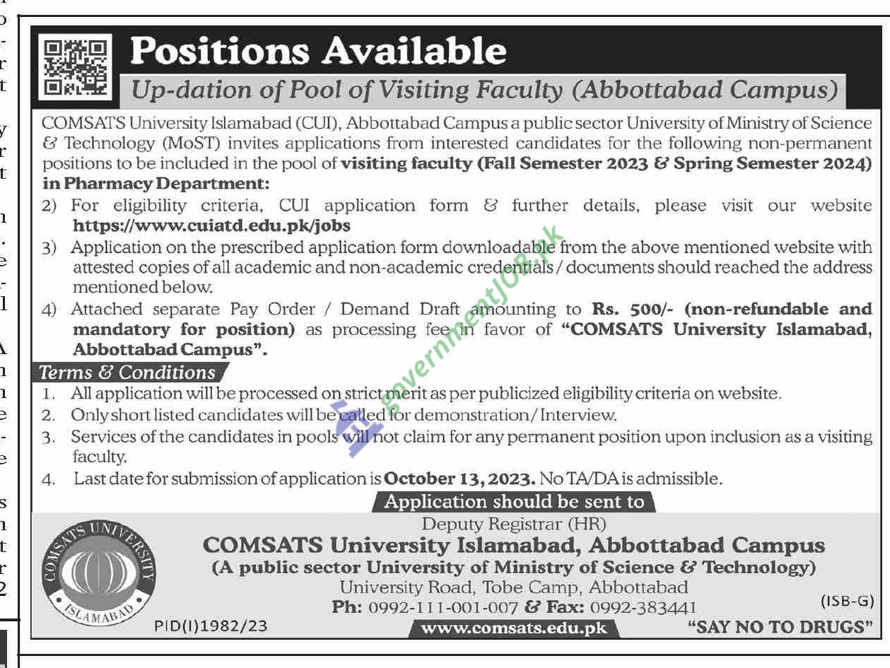 COMSAT Visiting Faculty Jobs ad 2023