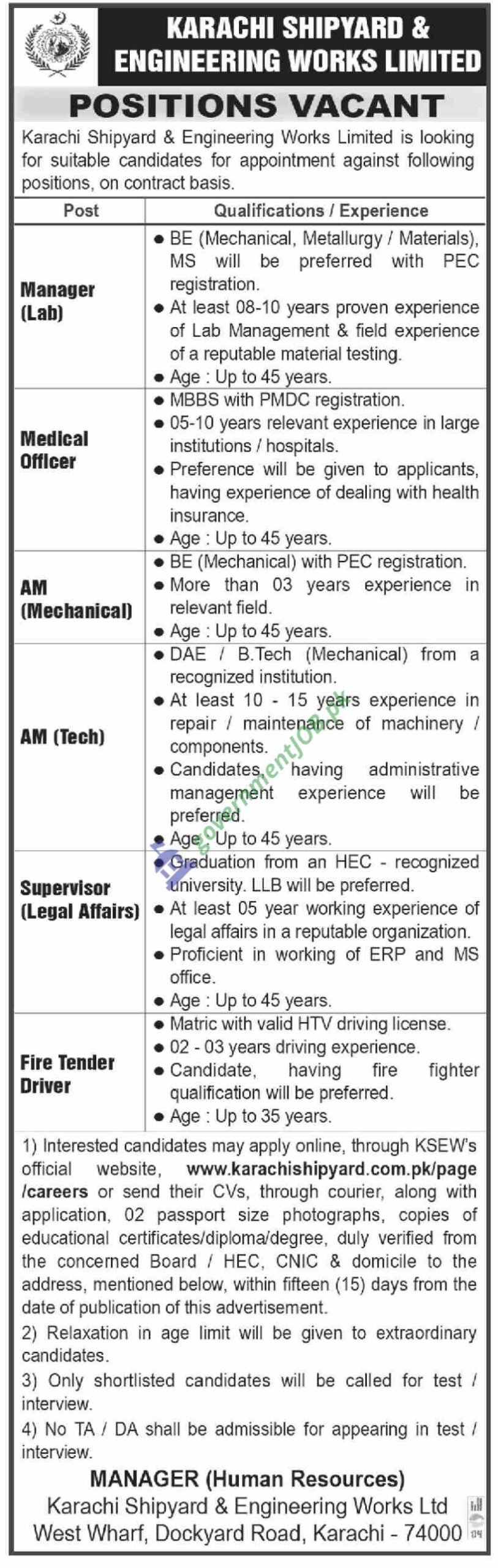Karachi Shipyard Jobs ad September 2023