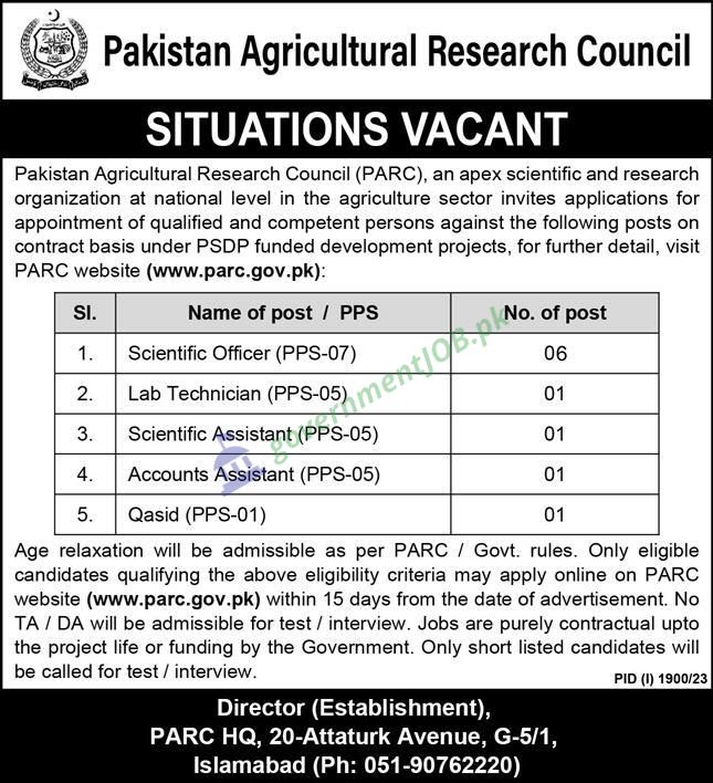 Pakistan Agricultural Research Council PARC Jobs 2023 - parc.gov.pk