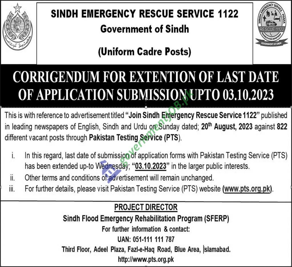 Sindh Rescue 1122 Jobs 2023 - Date Extended