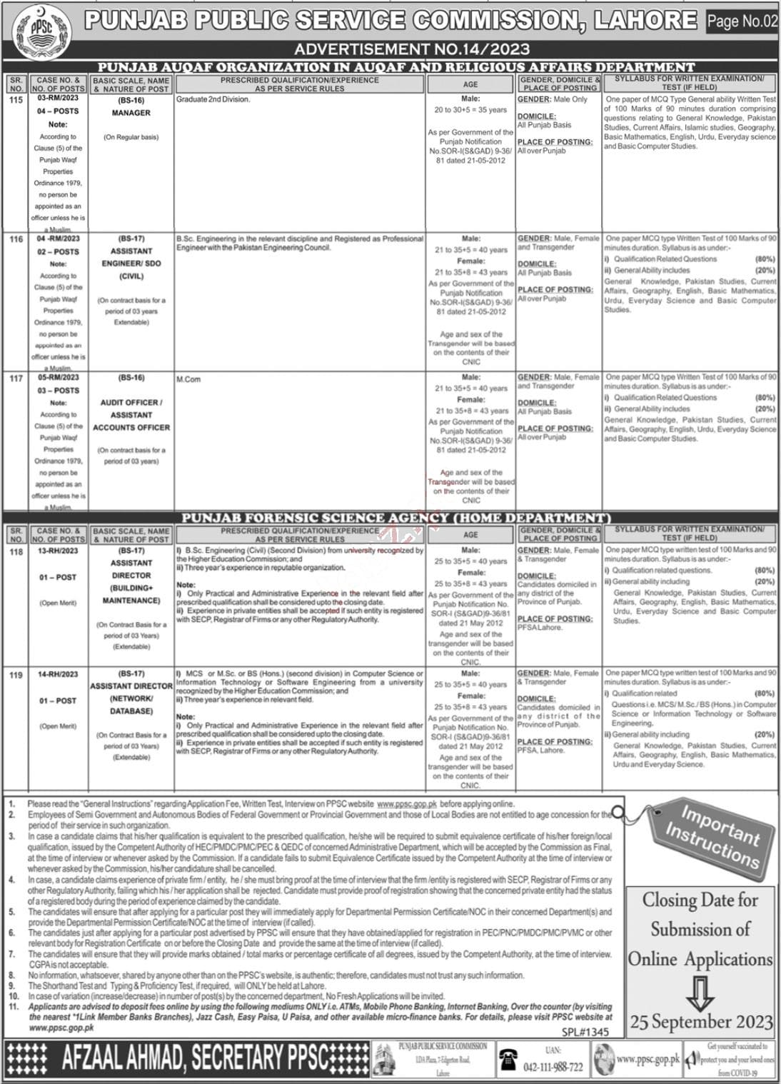 PPSC Jobs Advertisement No. 14/2023, Punjab