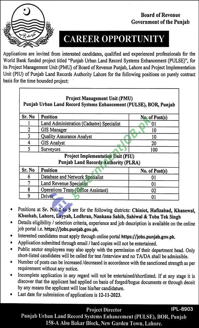 Board of Revenue Government of Punjab Jobs 2023