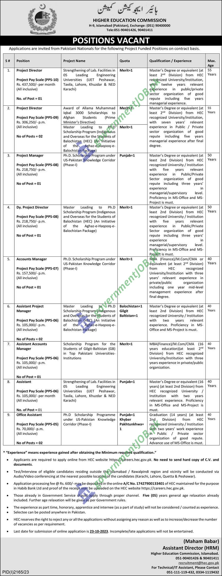 HEC Islamabad Jobs ad 2023