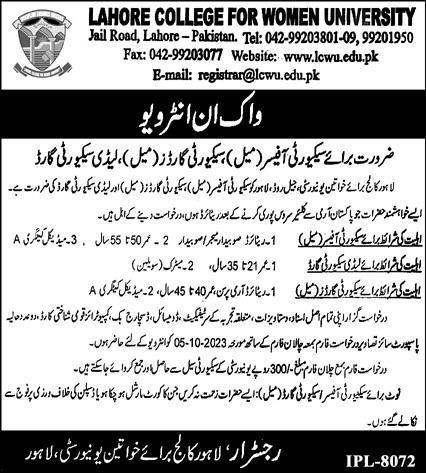 LCWU (Lahore College for Women University) Jobs 2023