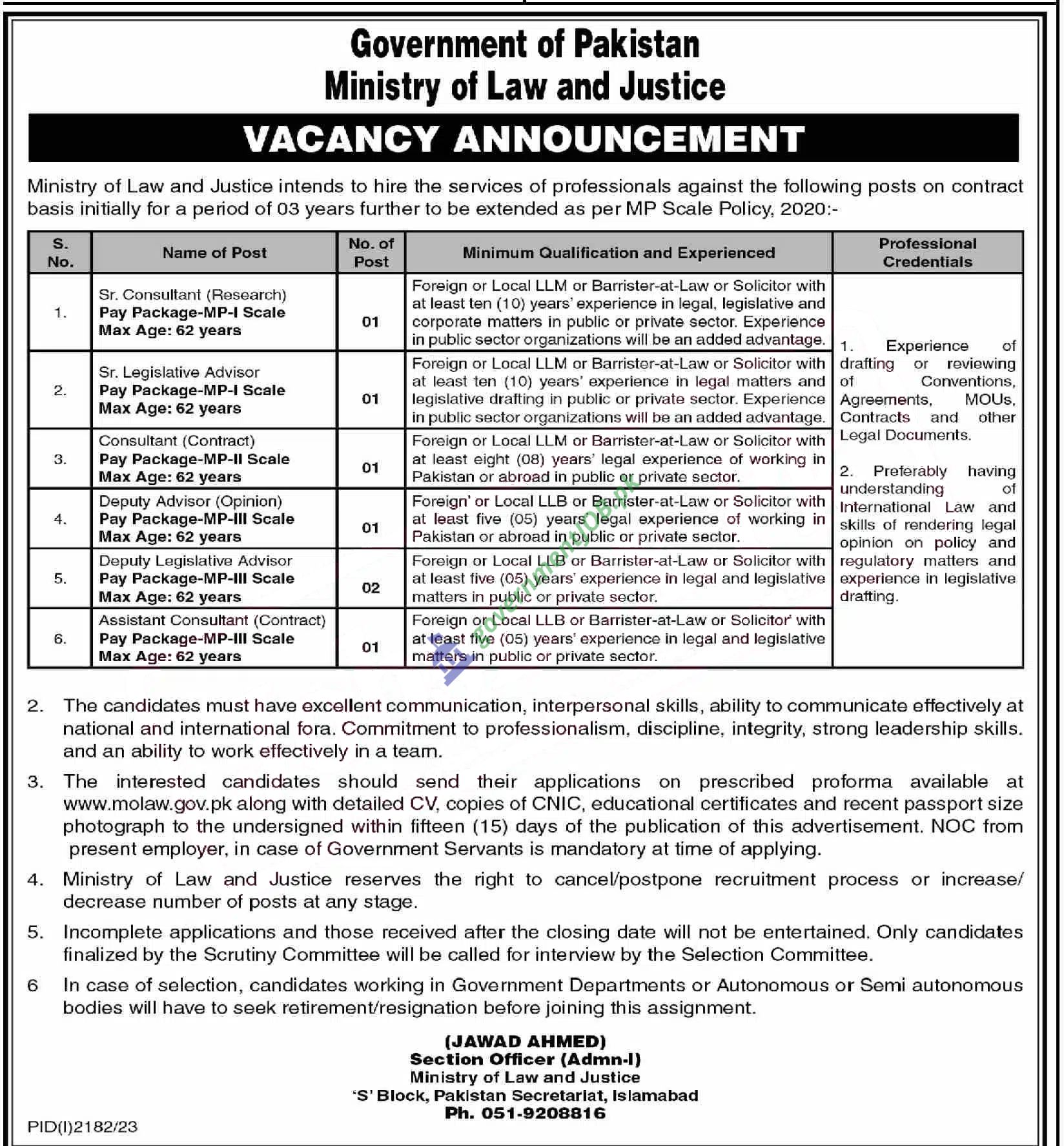 Law and Justice MOLAW Jobs 2023