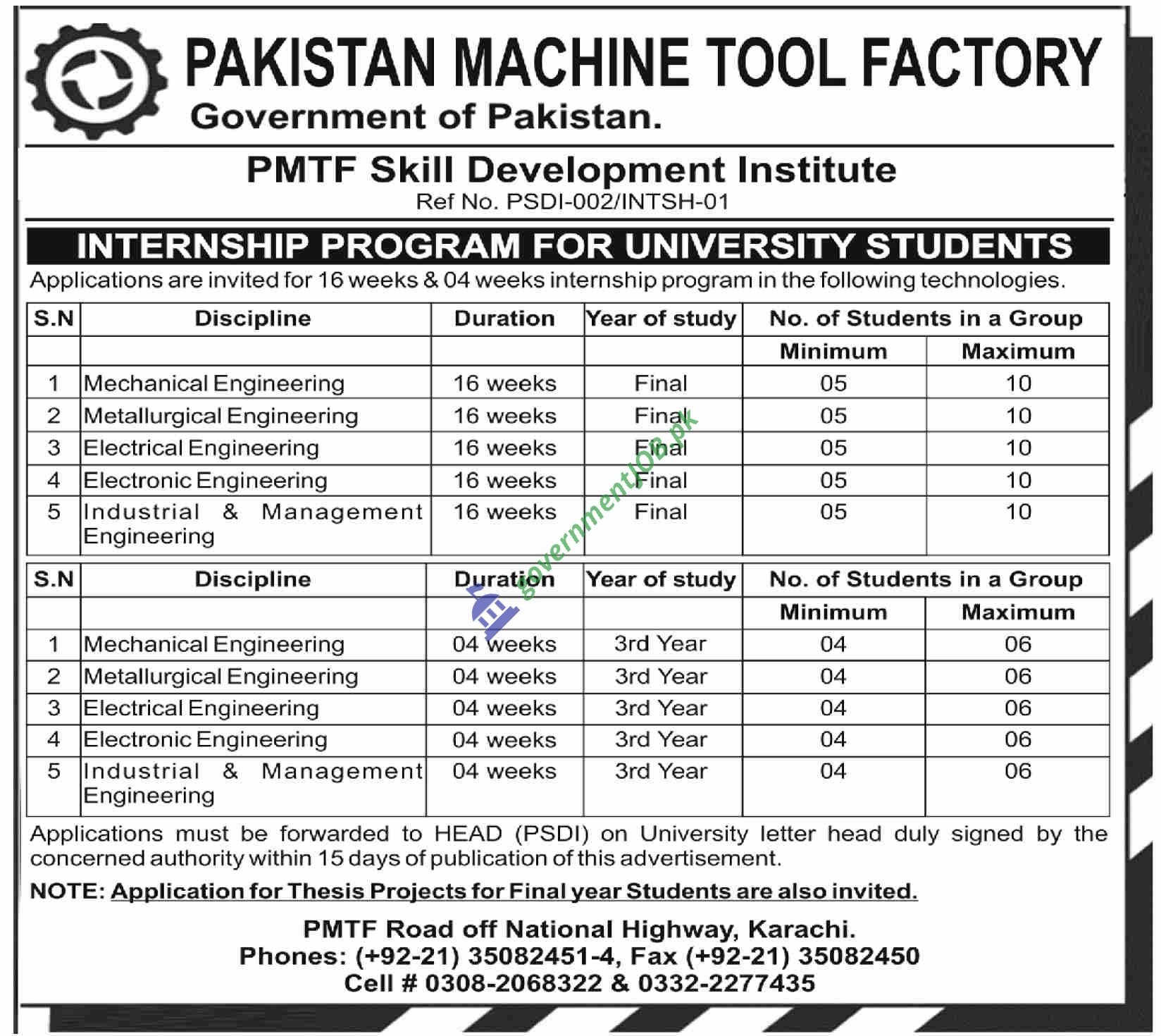 Pakistan Machine Tool Factory Internship Jobs 2023
