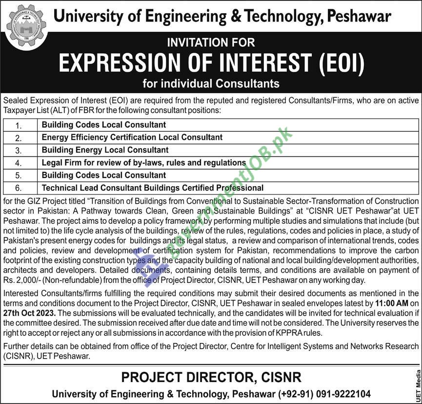 University Of Engineering & Technology UET Peshawar Jobs