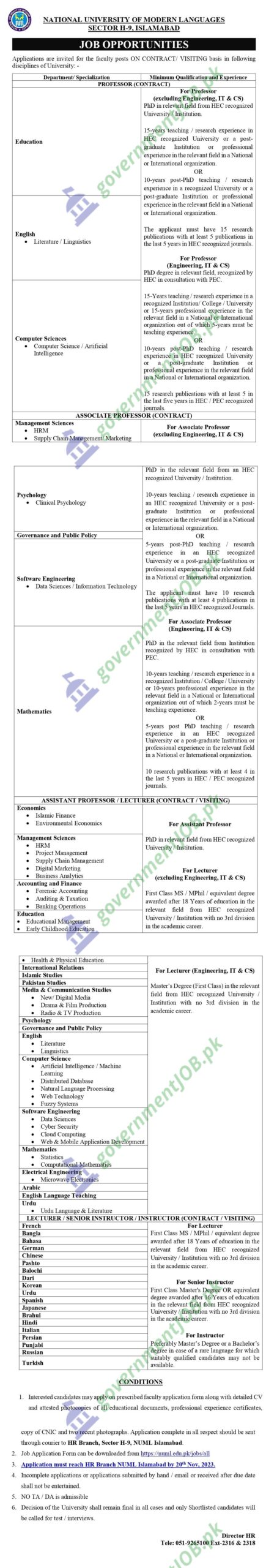 NUML Islamabad Campus Jobs 2023- نیشنل یونیورسٹی آف ماڈرن لینگویجز