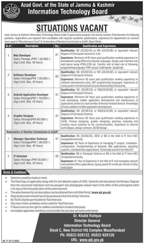 Jobs Available At AJK Information Technology Board
