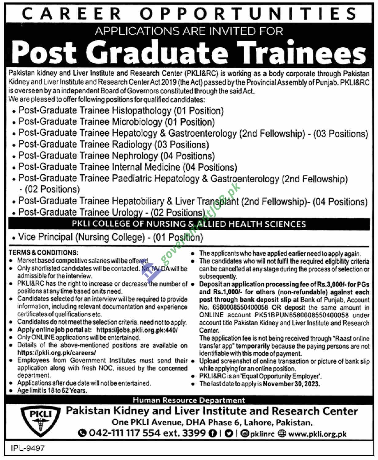 PKLI Jobs in Lahore 2023 l Pakistan Kidney Liver Institute & Research Center