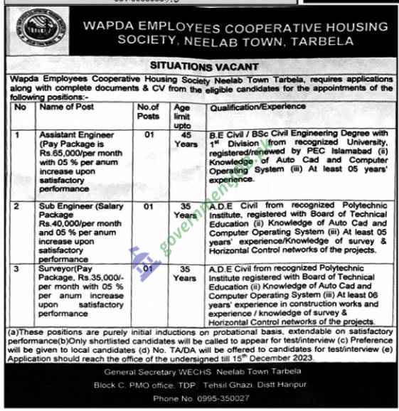 WAPDA Cooperative Housing Society Jobs 2023