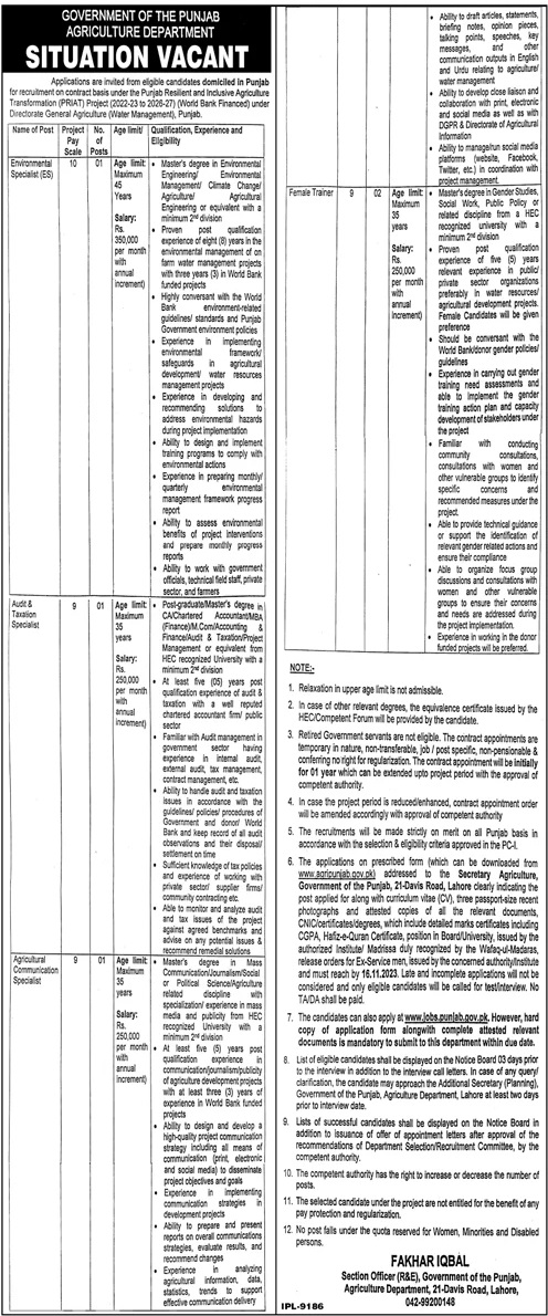 Agriculture Department Lahore Jobs 2023 2023 Job Advertisement Pakistan