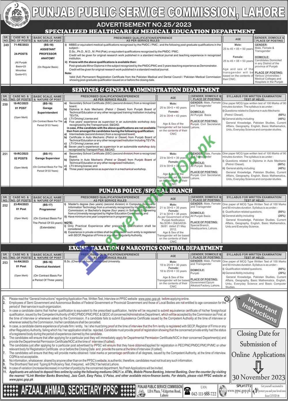 PPSC Job Advt No. 25/2023 - Punjab Public Service Commission Apply Online