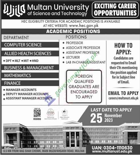 Multan University of Science and Technology Jobs 2023 