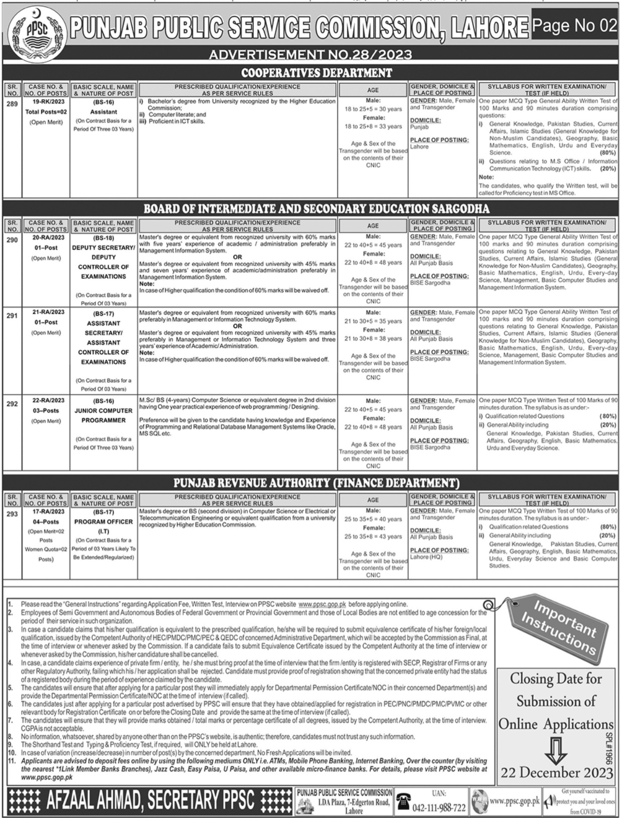 Latest Punjab Public Service Commission PPSC Management Posts Lahore 2023
