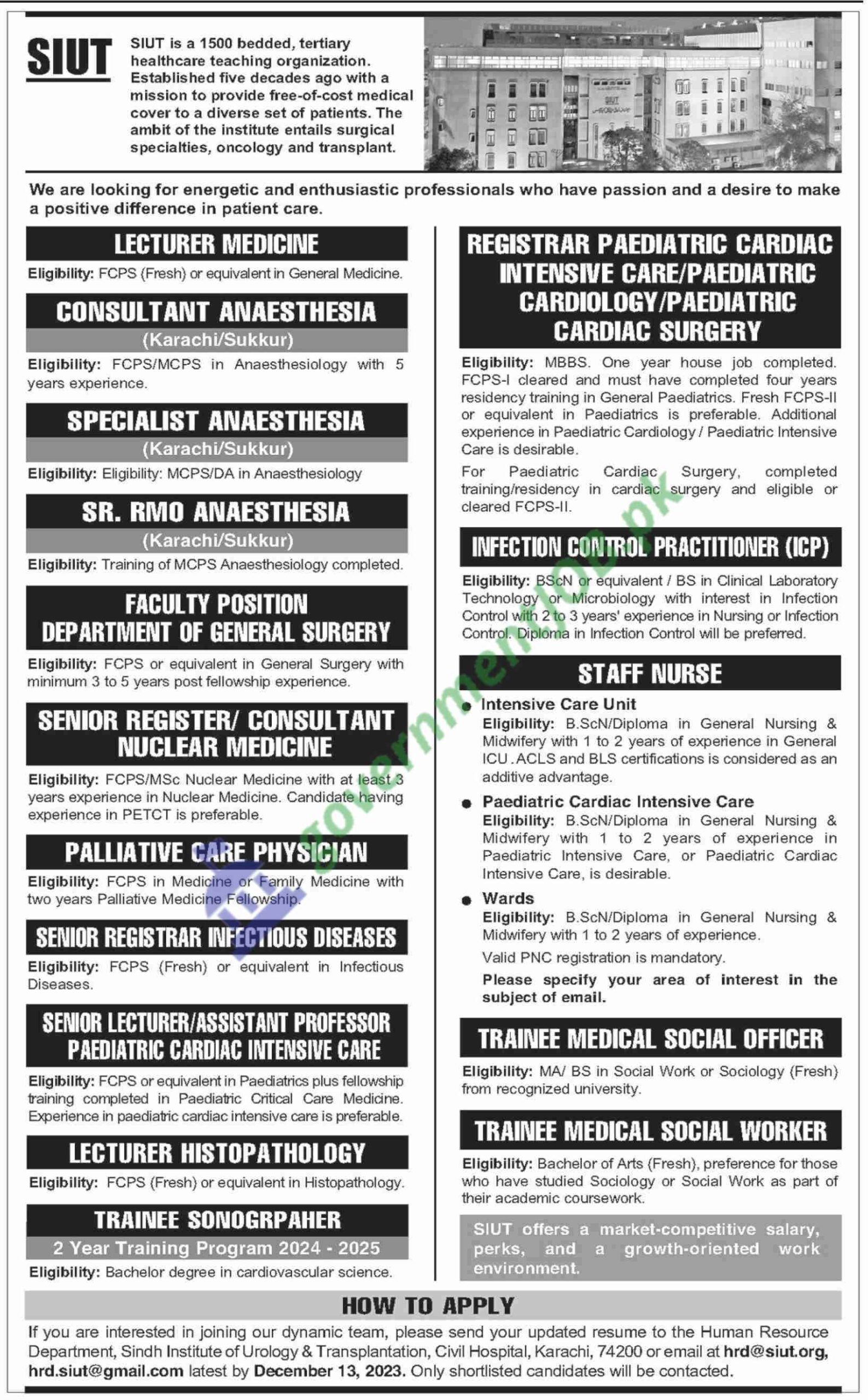 Sindh Institute of Urology and Transplantation SIUT Jobs 2023