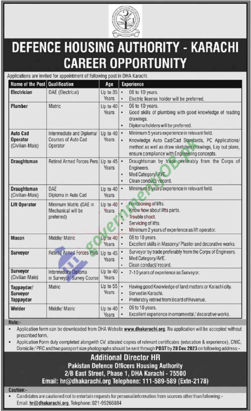 Defence Housing Authority DHA Karachi Jobs 2023 Career Opportunity
