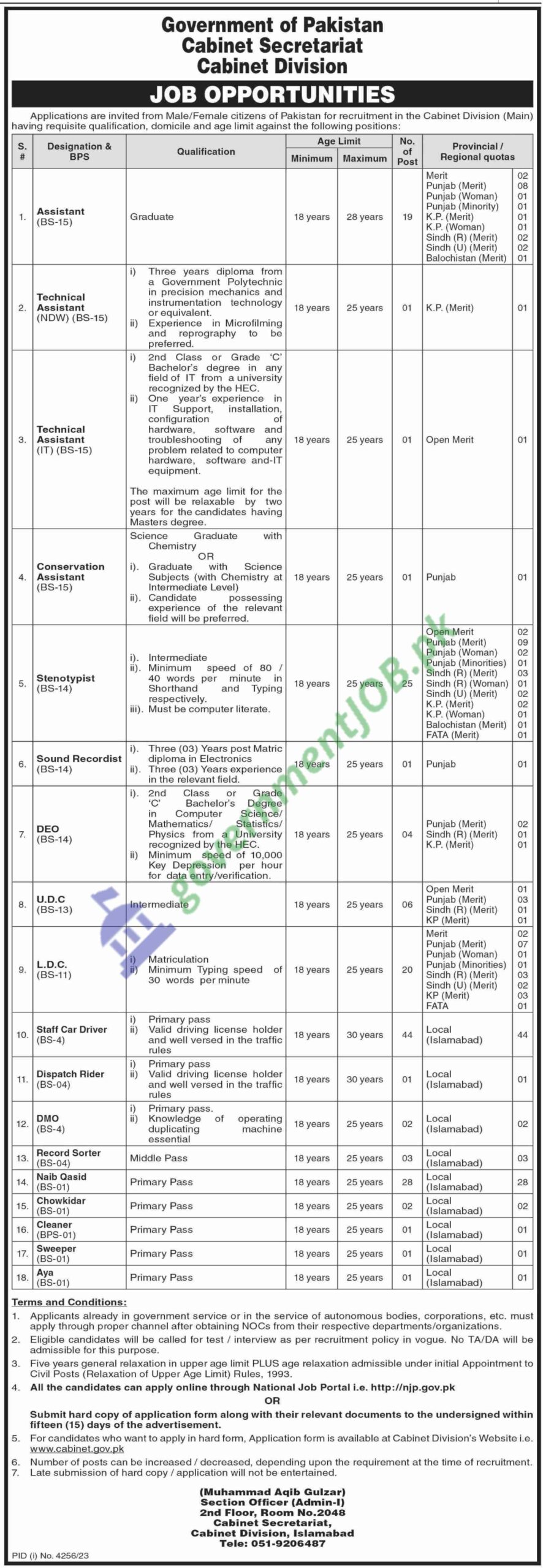 Cabinet Division Jobs 2024 - Federal Government of Pakistan