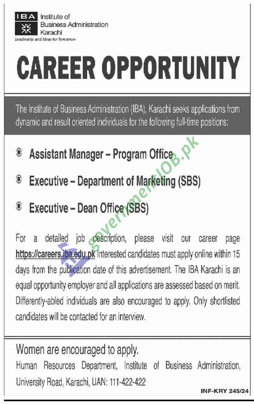 Karachi IBA Management Jobs 2024