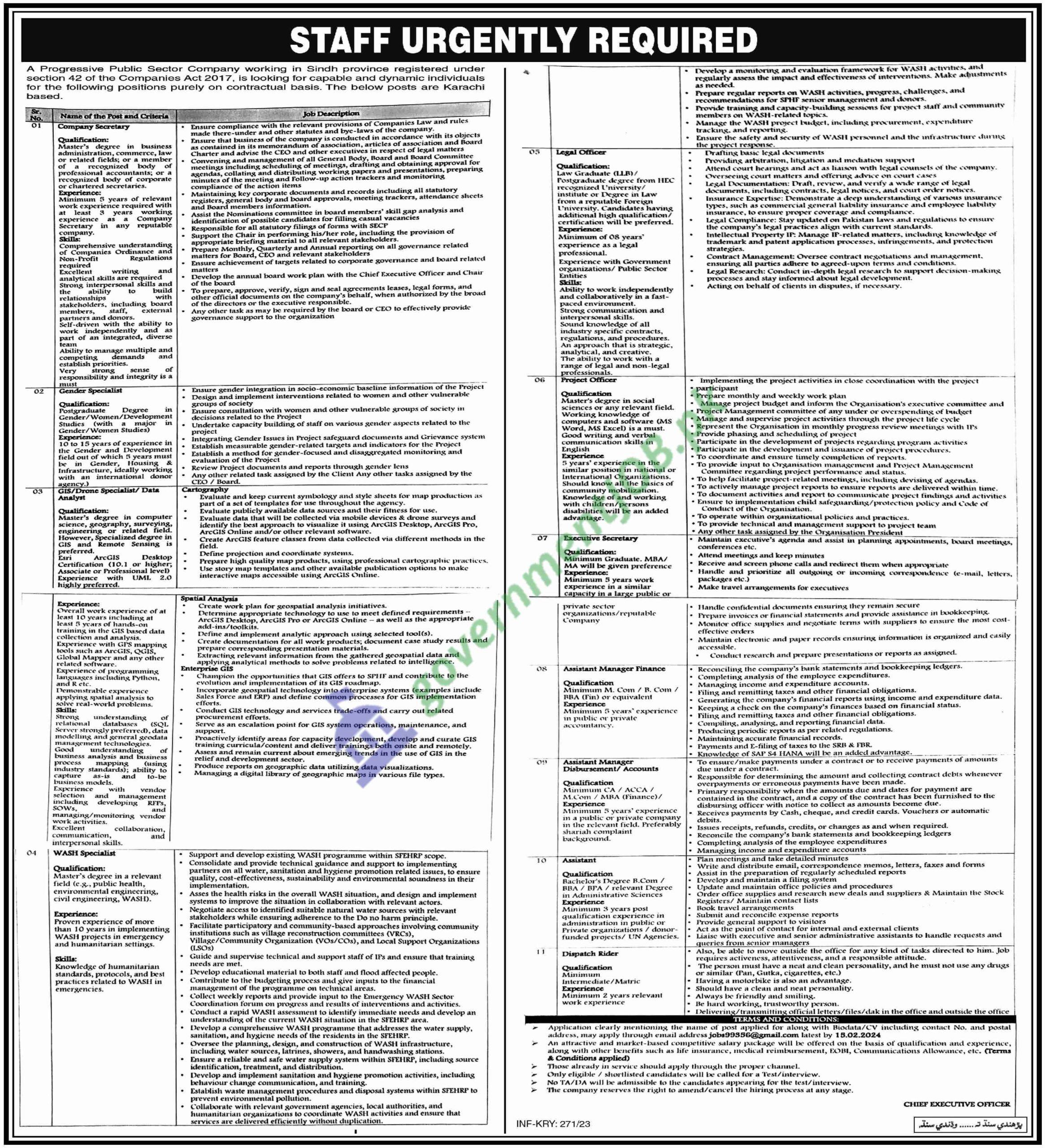 Public Sector Organization Sindh Jobs 2024