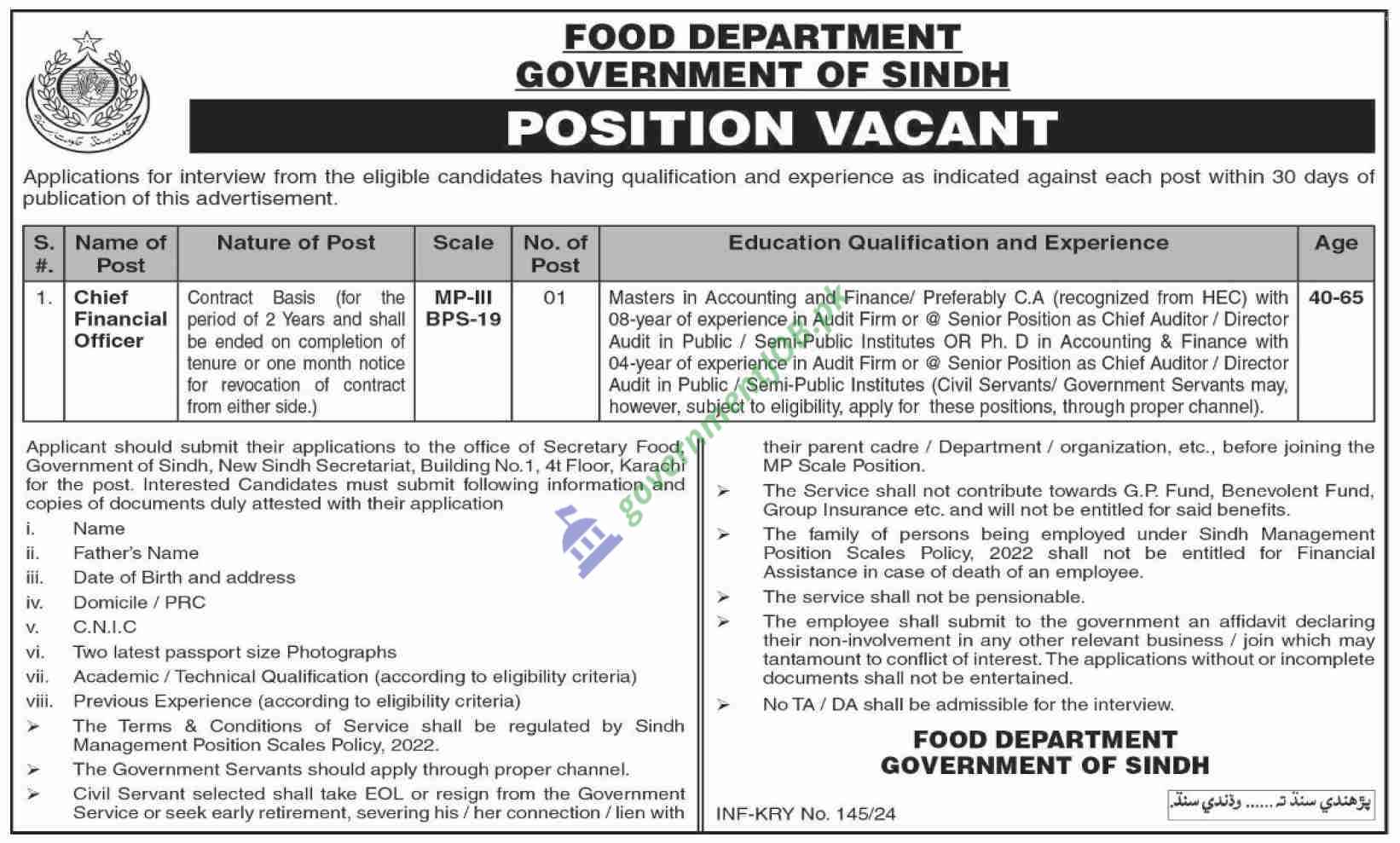 Food Department Sindh Jobs 2024 