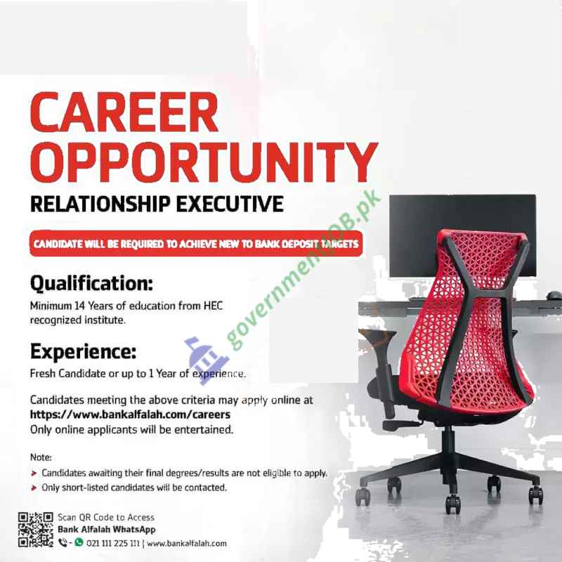 Bank Alfalah Jobs 2024 - Relationship Executive Opportunity
