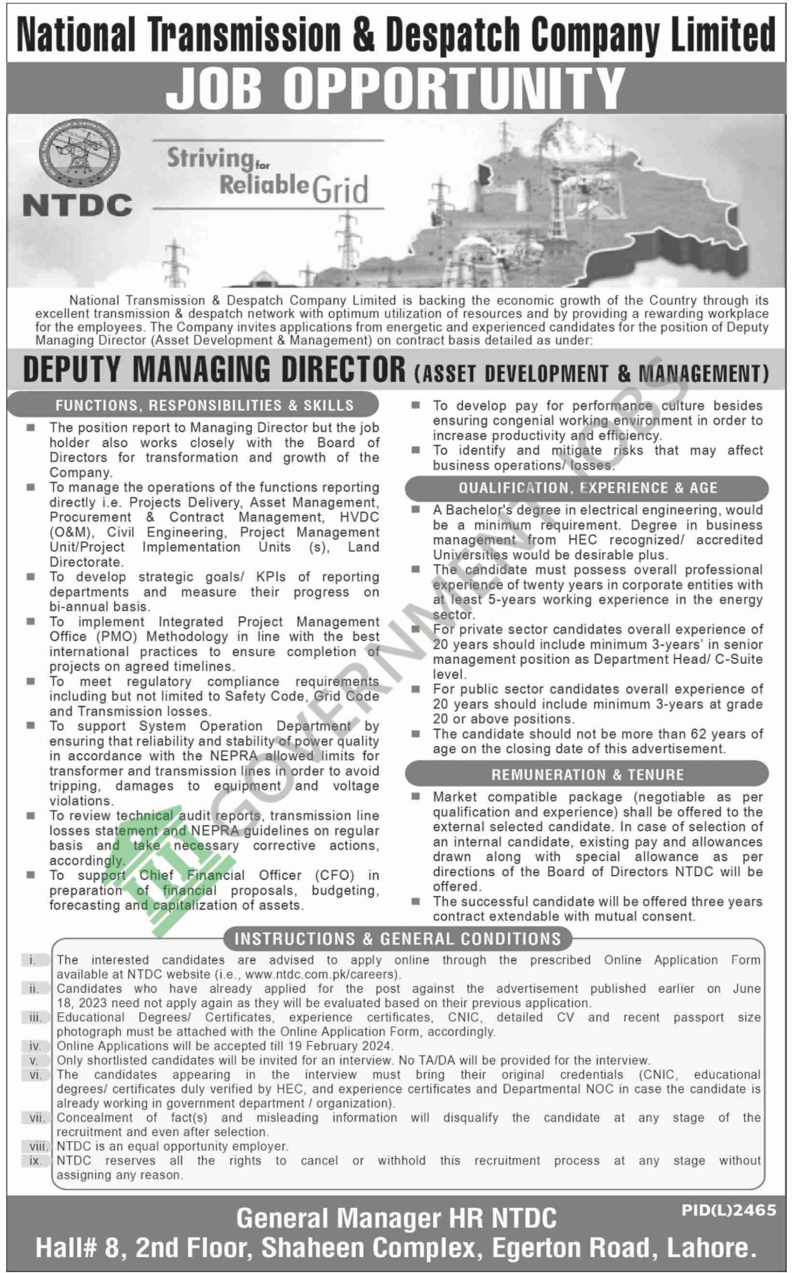 NTDC (National Transmission & Despatch Company Limited) Jobs 2024