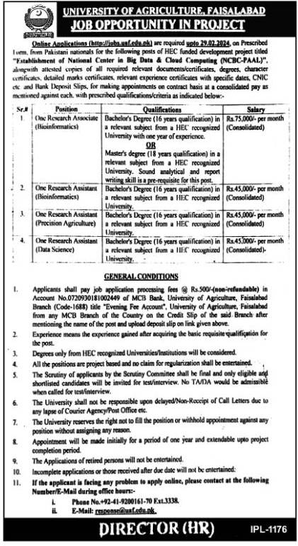 University Of Agriculture Faisalabad Jobs 2024
