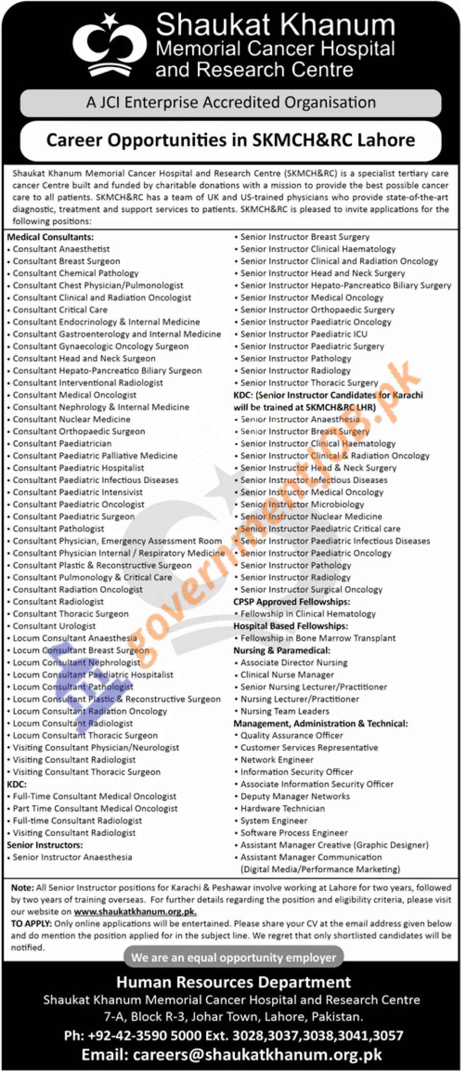 Shaukat Khanum Memorial Cancer Hospital Jobs 2024 - شوکت خانم ہسپتال