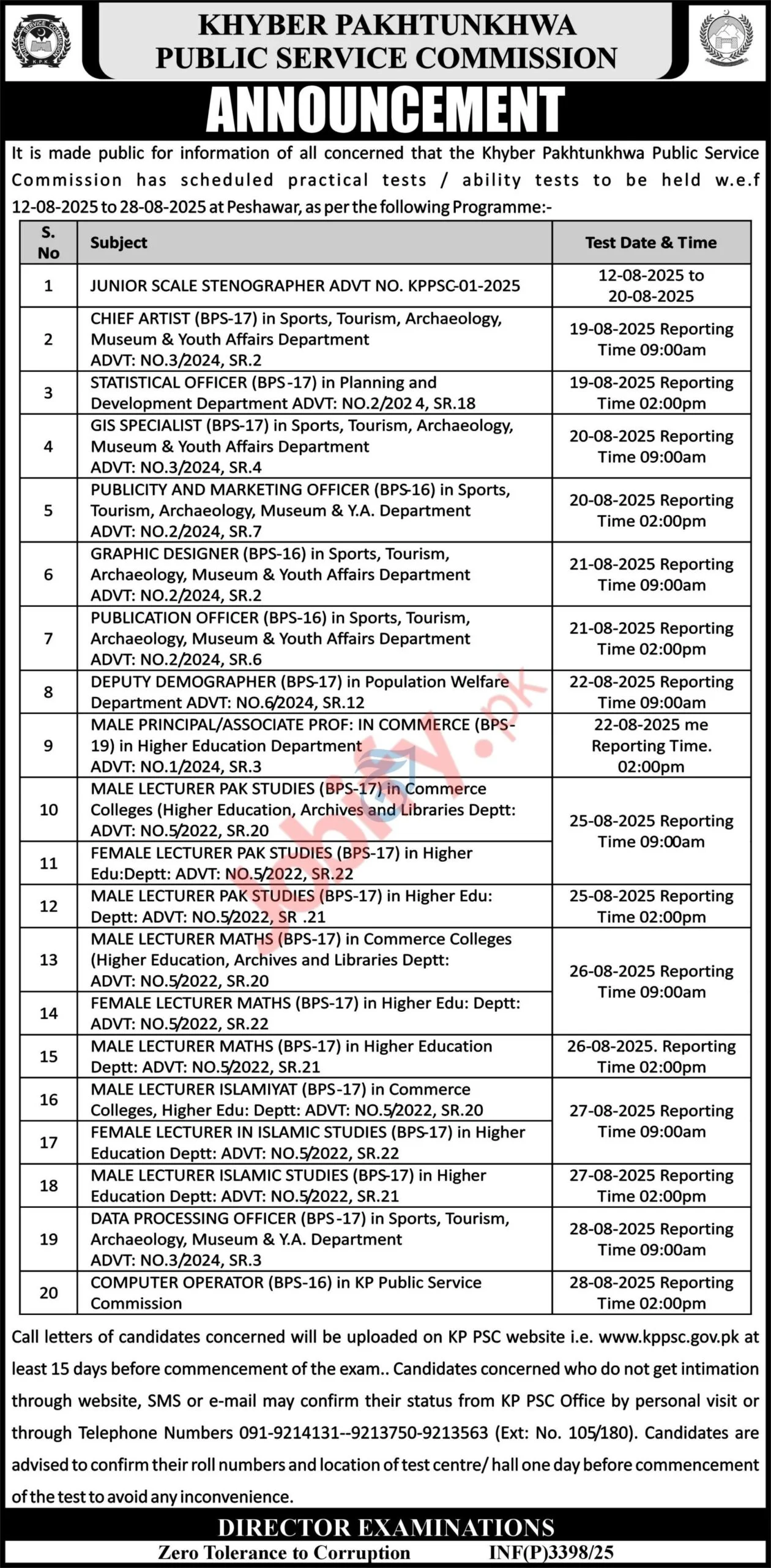 KPPSC Jobs August 2025 - Ability Test Schedule