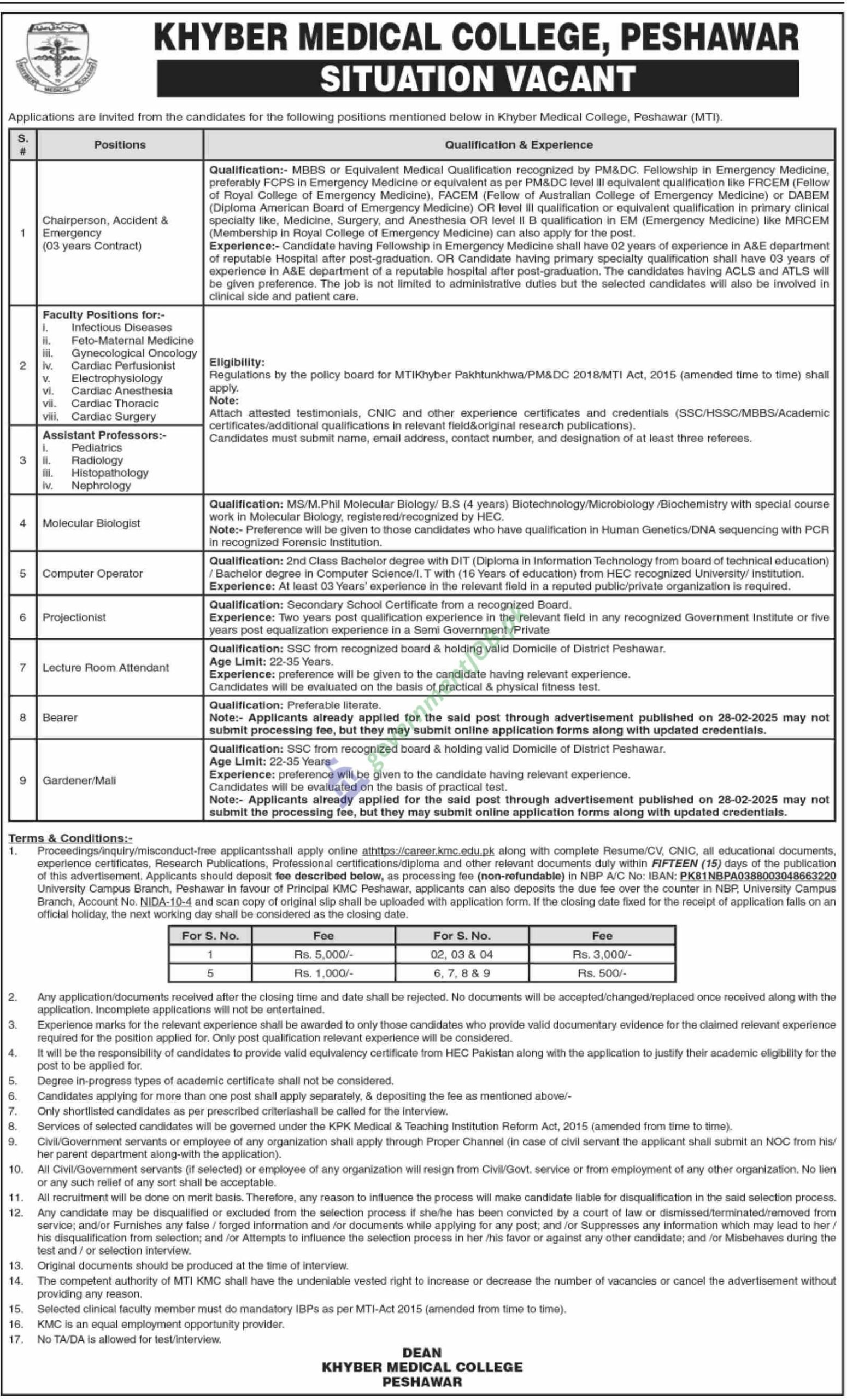 Khyber Medical College Jobs 2025 – Latest Vacancies in Peshawar
