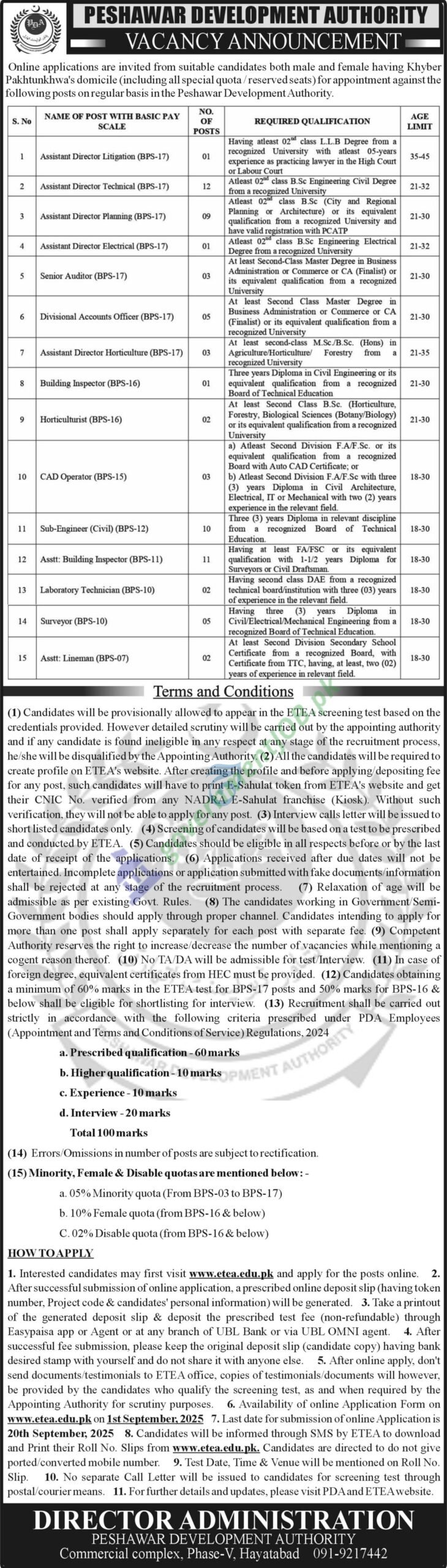 Peshawar Development Authority jobs 2025 - Management Posts