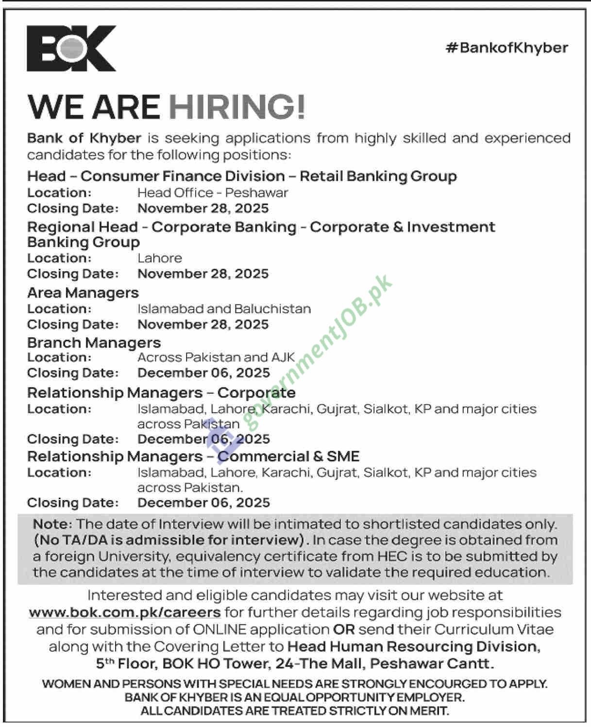 Bank of Khyber Jobs 2025