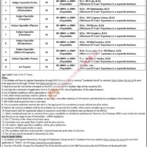 Subject Specialist Chemistry Job Advertisement