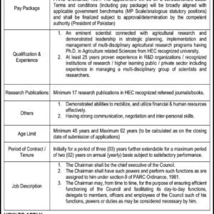 Chairman Pakistan Agricultural Research Council (PARC) Job Advertisement
