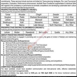 Domestic Cricket Coaches Job Advertisement
