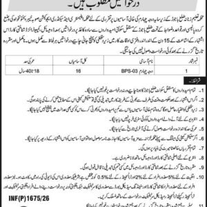Female Chowkidar (BPS-03) Job Advertisement
