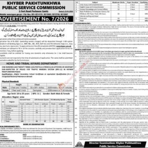 Assistant Sub-Inspector of Police for Traffic Warden System (BPS-11) Job Advertisement