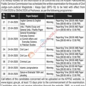 Civil Judge-cum-Judicial Magistrate / Alaqa Qazi (BPS-18) Job Advertisement